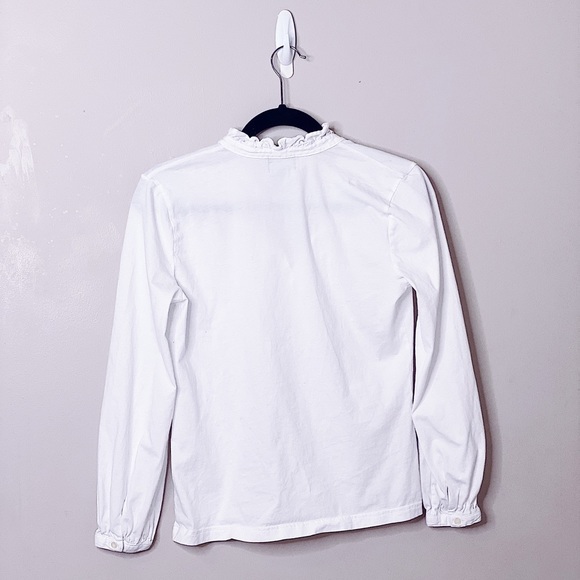 White V Neck Ruffle Button Up Blouse Longsleeve - Picture 5 of 5